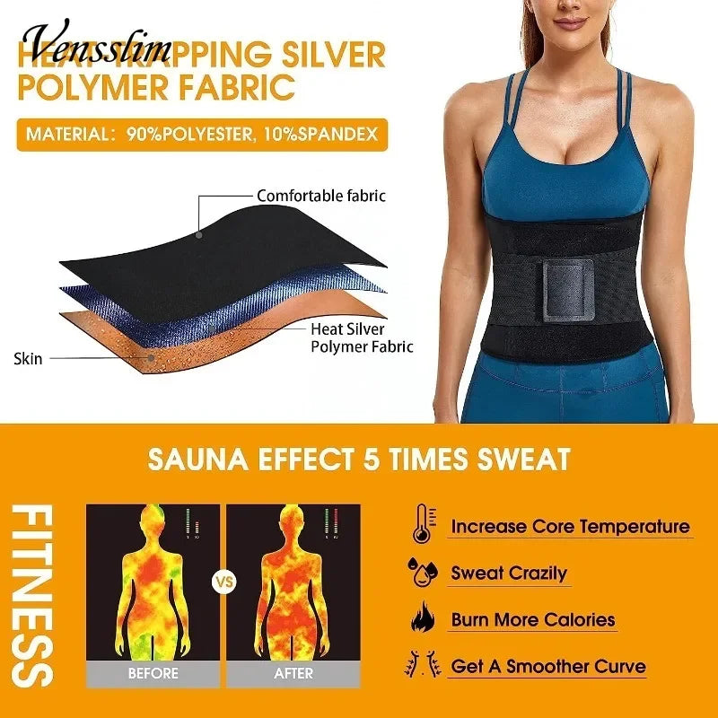 Vensslim Women Sauna Sweat Abdomen Trimmer Belt Waist Trainer Slimming Body Shaper Corset Workout Belly Slim Fat Burner Girdles